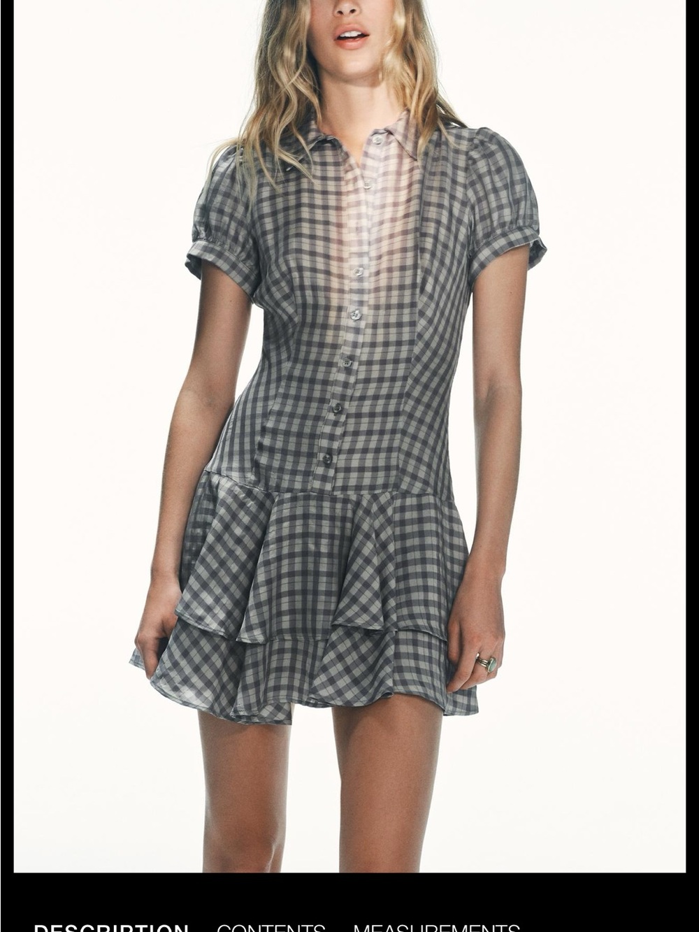 NWT Zara Gray Plaid Short-Sleeve Button-Front Mini Dress